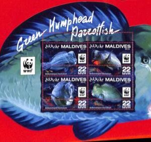 A4007 - MALDIVES - ERROR MISPERF, Miniature s: 2015 Green Humphead Parrot-fish
