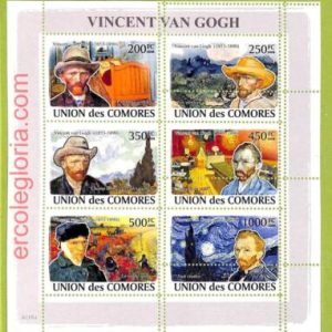 B0012 - COMORES - ERROR MISPERF Stamp Sheet - 2008 - Vincent van Gogh, ART