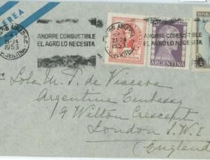 98944 - ARGENTINA - POSTAL HISTORY - AIRMAIIL COVER to GB  1953  Evita