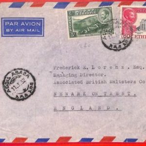aa3909  - ETHIOPIA - POSTAL HISTORY - 0.85 air rate  AIRMAIL COVER to UK  1952