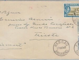 56279  - BAHAMAS -  POSTAL HISTORY: 10 p rate on COVER to Trieste ITALY 1948