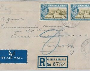 56276  -   BAHAMAS -  POSTAL HISTORY: Registered  COVER to ITALY Trieste  1947