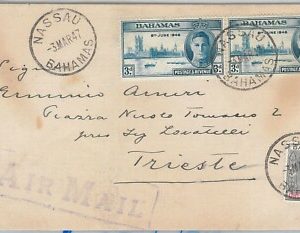 56285  - BAHAMAS -  POSTAL HISTORY -10 p rate on COVER to Trieste ITALY 1947