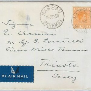 56282  - BAHAMAS -  POSTAL HISTORY - 10 p rate on COVER to Trieste ITALY 1950