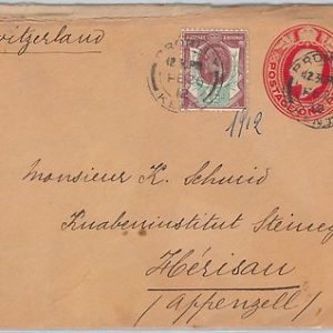 56299  - GB - POSTAL HISTORY:  STATIONERY COVER with added SG 222 to SWITZERLAND