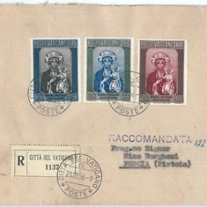 71923 -  VATICANO -  STORIA POSTALE -  Sassone  216/8 su  FDC RACCOMANDATA 1956