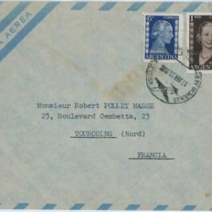 98922 - ARGENTINA - POSTAL HISTORY - AIRMAIIL COVER to FRANCE 1952   Evita