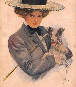 ab6712 - VINTAGE POSTCARD - Glamour Ladies Donnine  ARTIST SIGNED Fisher DOG