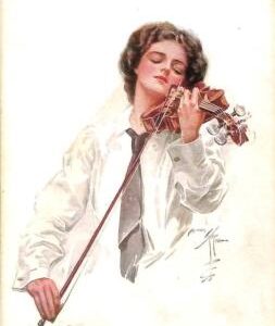 ab6723 - VINTAGE POSTCARD - Glamour Ladies  ARTIST SIGNED Harrison Fisher VIOLIN