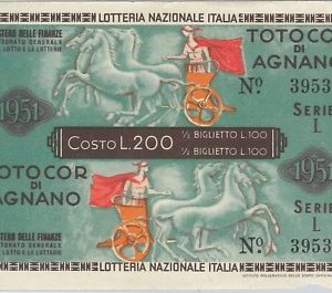 66118  - Vecchio  BIGLIETTO  LOTTERIA:  TOTOCOR di AGNANO 1951