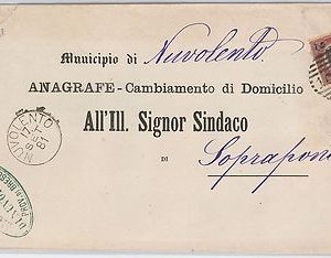 ITALIA REGNO:  LETTERA con annullo a numerale a sbarre 1573 da NUVOLENTO  1881