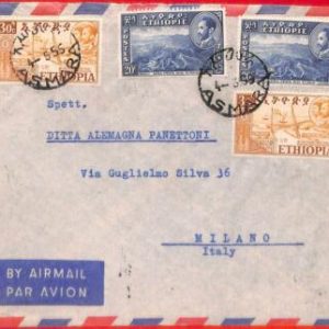 aa3914 - ETHIOPIA - POSTAL HISTORY - DOUBLE Air rate AIRMAIL COVER to ITALY 1955