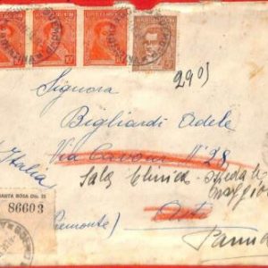 aa2759 - ARGENTINA - POSTAL HISTORY - REGISTERED MAIL to ITALY  1934 Redirected