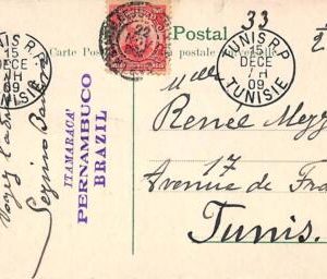 ac1524 - BRAZIL - VINTAGE POSTCARD  to Tunis - 1909