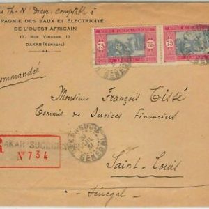 45182 - SENEGAL - POSTAL HISTORY - REGISTERED COVER from DAKAR SUCCURSALE 1931