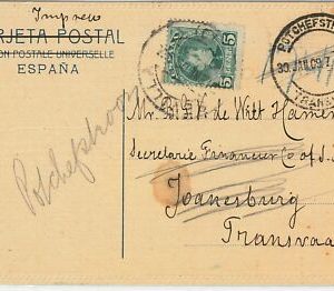 41532 - SPANIEN España - POSTGESCHICHTE - POSTKARTE nach TRANSVAAL Südafrika