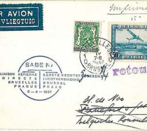 x381 - BELGIUM - POSTAL HISTORY - 1st FLIGHT COVER to PRAGUE Mu #211