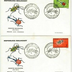 42923 - MADAGASCAR - POSTAL HISTORY - set of 4 FDC COVER - INSECTS 1966