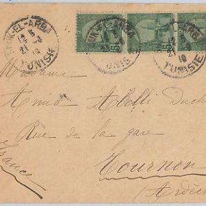 48770  - TUNISIA -  POSTAL HISTORY:  COVER from SOUK-EL-ARBA to FRANCE 1910