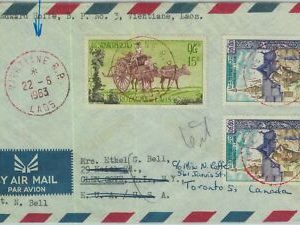 94604 - LAOS - Postal History - Red Postmark on AIRMAIL to CANADA 1963