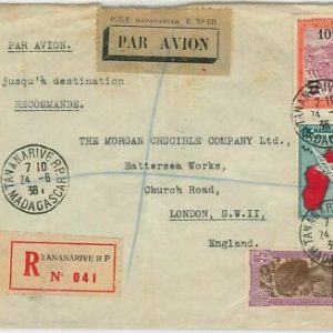 44936 -- MADAGASKAR - POSTGESCHICHTE - EINGESCHRIEBENER BRIEF nach LONDON 1936