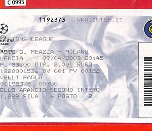 C0995  - Vecchio  BIGLIETTO PARTITA CALCIO -  2003  INTER vs  CF VALENCIA
