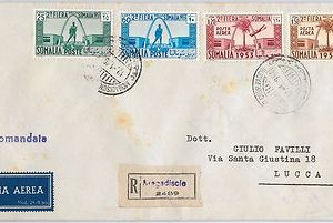 48443 - SOMALIA  - STORIA POSTALE  --  Sassone 19/20 + A16/17 su BUSTA 1954