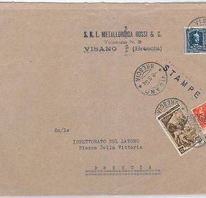 48490 - REPUBBLICA - STORIA POSTALE: MARCA DA BOLLO + LAVORO + SIRACUSANA  BUSTA