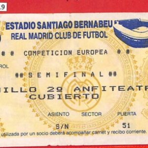 C1619 - Vecchio  BIGLIETTO PARTITA CALCIO -   REAL MADRID Competicion Europea
