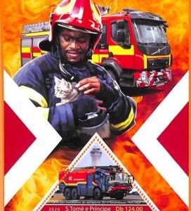 A6704 - SAO TOME & PRINCIPE, Error, 2020, MISSPERF SOUVENIR SHEET: Fire trucks