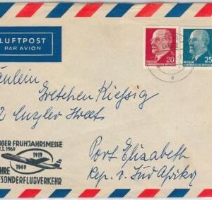 42103  - GERMANY DDR - POSTAL HISTORY - AIRMAIL cover to SOUTH AFRICA 1969