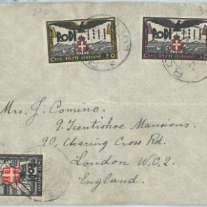 71440 - EGEO Rodi - Storia Postale - Tariffa 1.25 Lire su BUSTA per LONDRA 1933