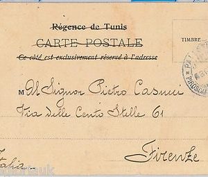 49048   TUNISIA / ITALY - POSTAL HISTORY postcard w/ PAQUEBOT postmark PALESTINA