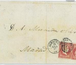 P0132 - SPAIN - POSTAL HISTORY - #48*2 on cover from ALBACETE 1858 Parrilla