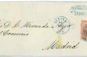 P0139 - SPAIN - POSTAL HISTORY - #48 on cover from GERONA 1858 Parrilla azul