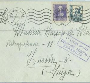 66906 - SPAIN - Postal History - COVER with CENSURA MILITAR to SWITZERLAND 1939
