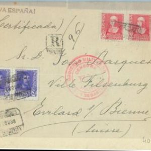 66904 - SPAIN - Postal History - COVER with CENSURA MILITAR to SWITZERLAND 1938