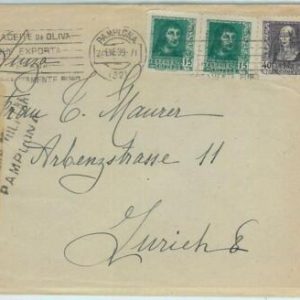 66903 - SPAIN - Postal History - COVER with CENSURA MILITAR to SWITZERLAND 1939