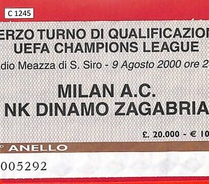 C1245 - Vecchio BIGLIETTO PARTITA CALCIO - 2000 MILAN VS DINAMO ZAGABRIA