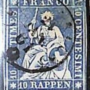 94993cA - SWITZERLAND - STAMP - Zumstein # 23 Green Thread  / Medium  Paper USED