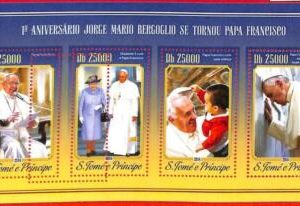 A3499 - SAO TOME & PRINCIPE ERROR MISPERF: 2014 Pope Francis, Queen Elisabeth II