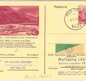 54496 -  AUSTRIA - POSTAL HISTORY:  STATIONERY CARD : SILZ Tyrol  TENNIS  1974