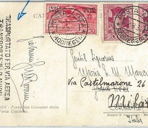 71446 - EGEO - Storia Postale - CARTOLINA con timbro TRASPORTATO PER VIA AEREA