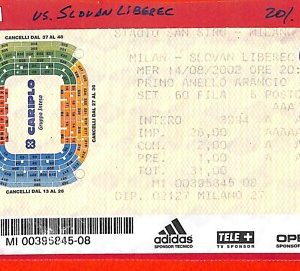 C1253 - Vecchio BIGLIETTO PARTITA CALCIO - 2002 MILAN VS SLOVAN LIBEREC