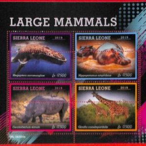 A4617 - SIERRA LEONE - ERRORE MISPERF: 2019, Ippopotamo, Rinoceronte, Giraffe