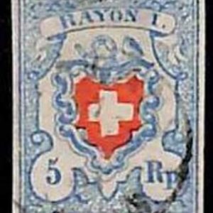 94989aE - SWITZERLAND - STAMPS - Zumstein # 17 II - FINE USED 4 borders 4 Rande