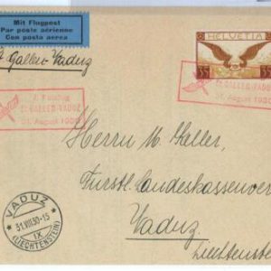 P0060 - Switzerland - POSTAL HISTORY - SBHV # F6  on SF# 30.5 St Gallen -Vaduz