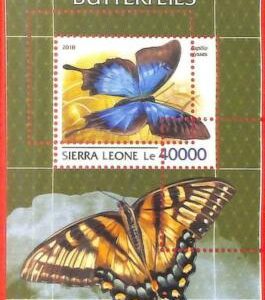 A4768 - SIERRA LEONA - ERROR MISPERF, Hoja de recuerdo: 2018. mariposas
