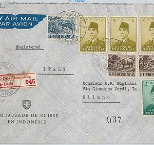 59339 -   INDONESIA - POSTAL HISTORY: REGISTERED COVER to ITALY - 1960 - ANIMALS