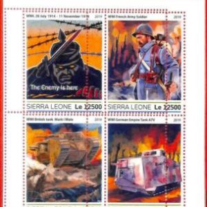 A4609 - SIERRA LEONE - ERROR MISPERF, Miniatura hoja: 2019, Primera Guerra...